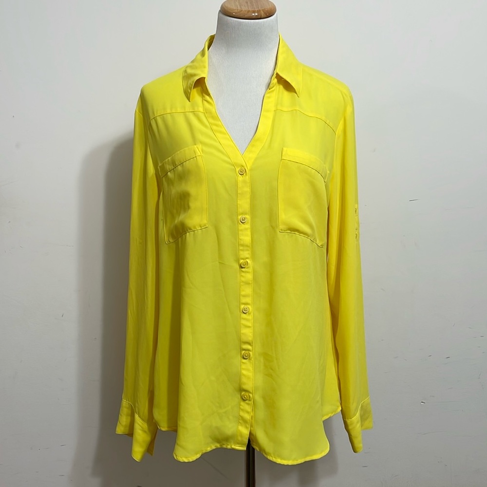 Express Portofino Shirt Blouse Yellow Size Large